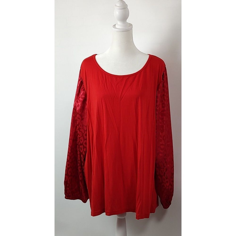 Sterling‎ Kreek Womens 2XL Red Leopard Satin Sleeve Top Western Boho Blouse NEW